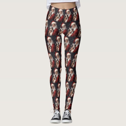 Australische Herder met Kerstman Kerstmis Leggings (Voorkant)