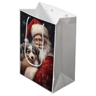 Australische Herder met Kerstman Kerstmis Medium Cadeauzakje