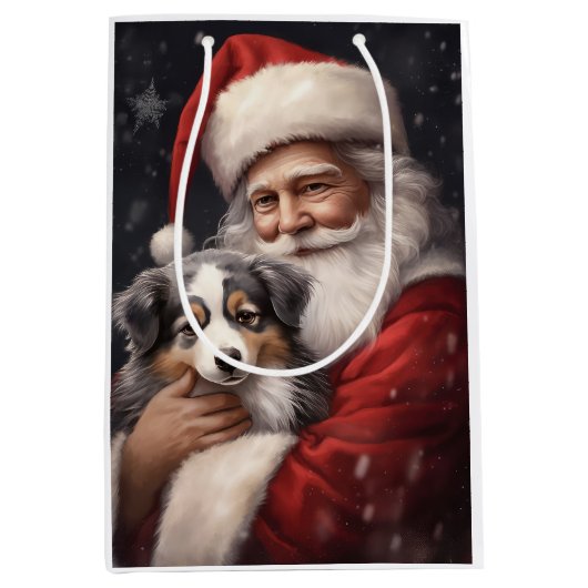 Australische Herder met Kerstman Kerstmis Medium Cadeauzakje (Voorkant)