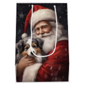 Australische Herder met Kerstman Kerstmis Medium Cadeauzakje (Achterkant)