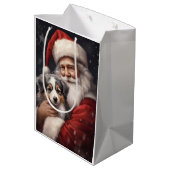Australische Herder met Kerstman Kerstmis Medium Cadeauzakje (Achterkant Gekanteld)