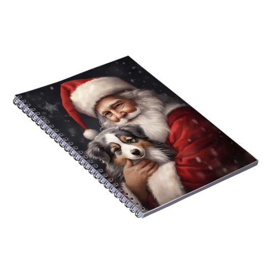 Australische Herder met Kerstman Kerstmis Notitieboek (Rechterzijde)