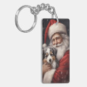 Australische Herder met Kerstman Kerstmis Sleutelhanger (Voorkant Links)