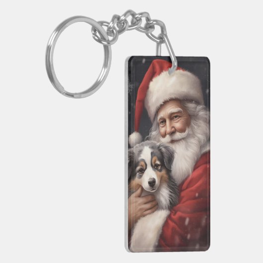 Australische Herder met Kerstman Kerstmis Sleutelhanger (Voorkant Links)