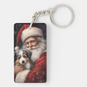 Australische Herder met Kerstman Kerstmis Sleutelhanger (achterkant)