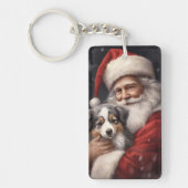 Australische Herder met Kerstman Kerstmis Sleutelhanger (Voorkant)