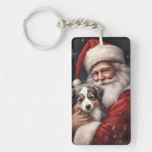 Australische Herder met Kerstman Kerstmis Sleutelhanger