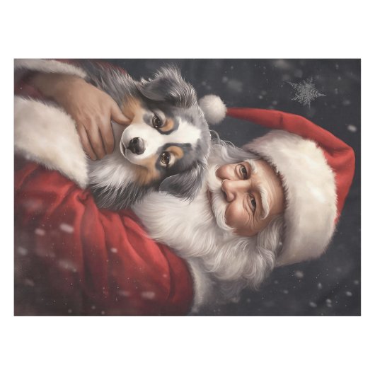 Australische Herder met Kerstman Kerstmis Tafelkleed (Voorkant (Horizontaal))