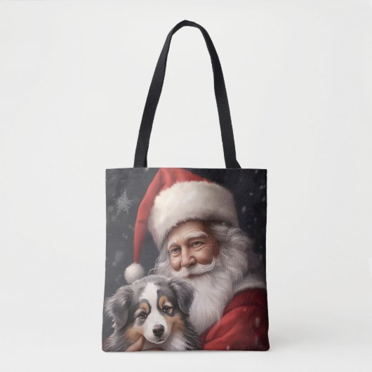 Australische Herder met Kerstman Kerstmis Tote Bag (Voorkant)