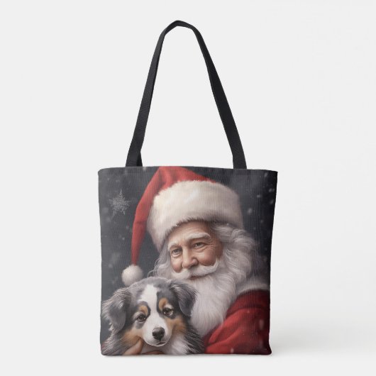 Australische Herder met Kerstman Kerstmis Tote Bag (Achterkant)
