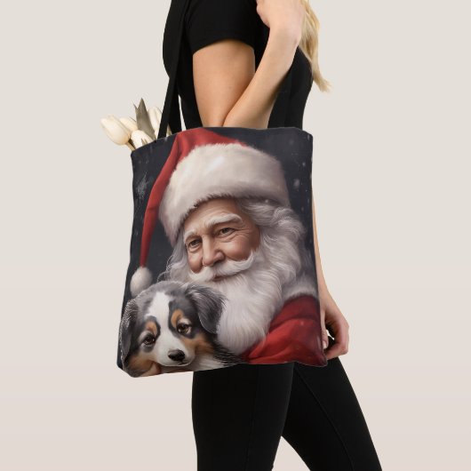 Australische Herder met Kerstman Kerstmis Tote Bag (Dichtbij)