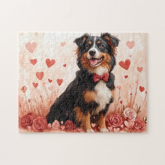 Australische Herder met Rozen - Valentijnsdag Legpuzzel (Horizontaal)