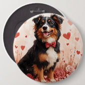 Australische Herder met Rozen - Valentijnsdag  Ronde Button 6,0 Cm (Voorkant /achterkant)