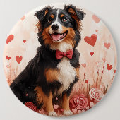 Australische Herder met Rozen - Valentijnsdag  Ronde Button 6,0 Cm (Voorkant)