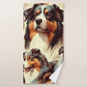 Australische herder naadloos schilderij badhanddoek