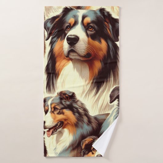 Australische herder naadloos schilderij badhanddoek (Badhanddoek)