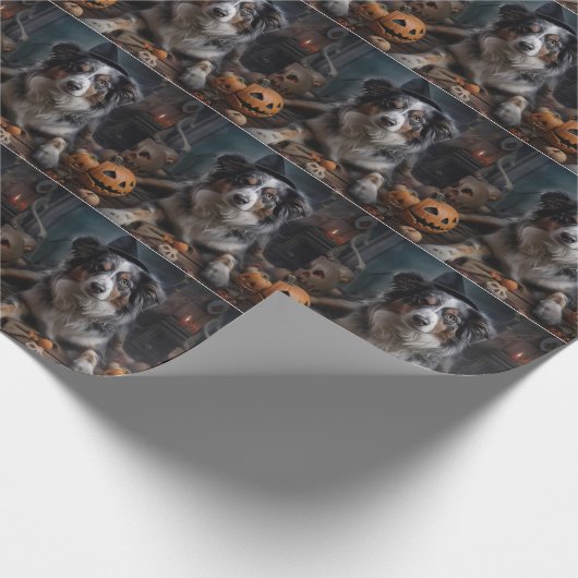 Australische herder pompoenen Halloween eng Cadeaupapier (Hoek)