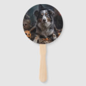 Australische herder pompoenen Halloween eng Handwaaier (Achterkant)