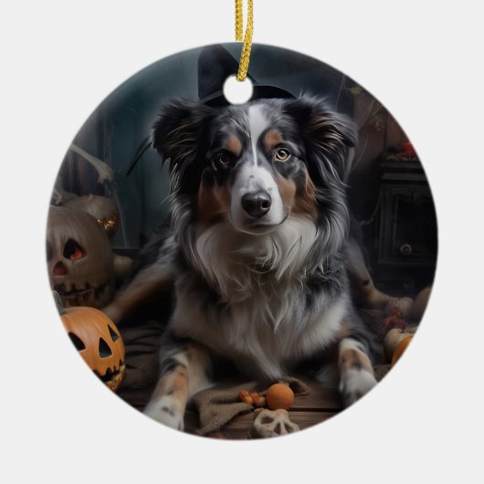 Australische herder pompoenen Halloween eng Keramisch Ornament (Voorkant)
