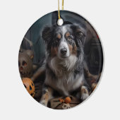 Australische herder pompoenen Halloween eng Keramisch Ornament (Links)