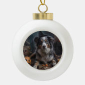 Australische herder pompoenen Halloween eng Keramische Bal Ornament (Voorkant)