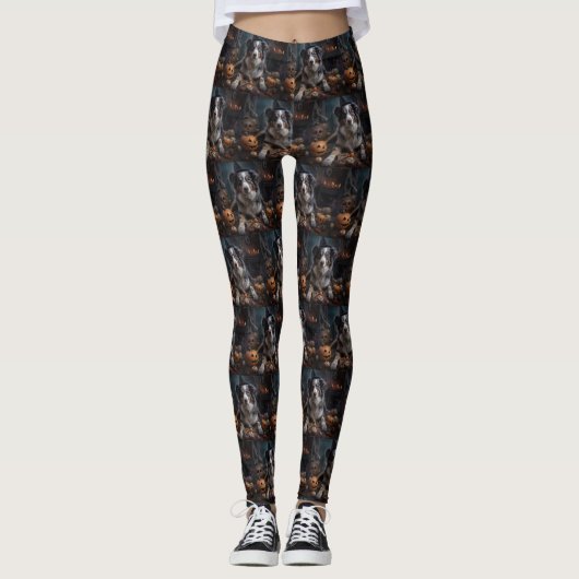 Australische herder pompoenen Halloween eng Leggings (Voorkant)