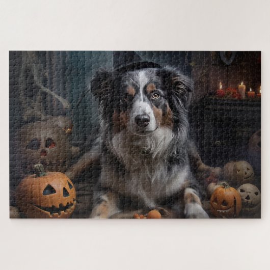 Australische herder pompoenen Halloween eng Legpuzzel (Horizontaal)