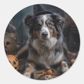 Australische herder pompoenen Halloween eng Ronde Sticker (Voorkant)