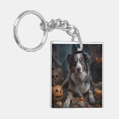 Australische herder pompoenen Halloween eng Sleutelhanger (Voorkant Links)