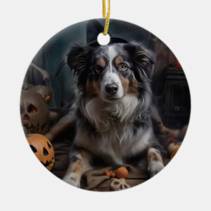 Australische Herder Pompoenen Halloween Griezelen Keramisch Ornament