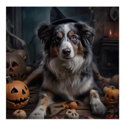 Australische Herder Pompoenen Halloween Griezelen Perfect Poster (Voorkant)