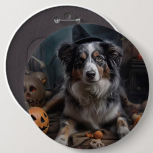 Australische Herder Pompoenen Halloween Griezelen Ronde Button 6,0 Cm