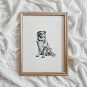 Australische Herder Print, Aussie Hond Schets, PRI Poster