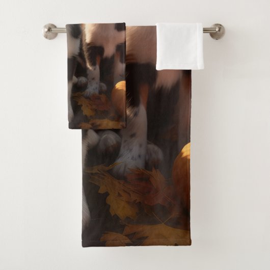 Australische Herder Puppy Herfst Delight Pompoen Bad Handdoek (Insitu)