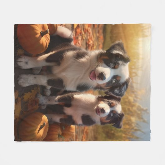 Australische Herder Puppy Herfst Delight Pompoen Fleece Deken (Voorkant (Horizontaal))