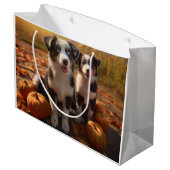 Australische Herder Puppy Herfst Delight Pompoen Groot Cadeauzakje (Achterkant Gekanteld)