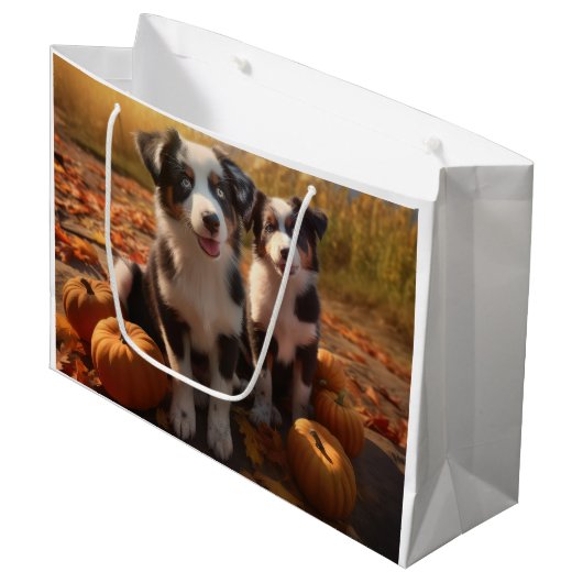 Australische Herder Puppy Herfst Delight Pompoen Groot Cadeauzakje (Voorkant Gekanteld)