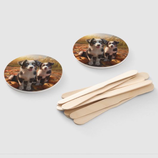 Australische Herder Puppy Herfst Delight Pompoen Handwaaier (Niet-gemonteerd)