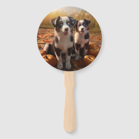 Australische Herder Puppy Herfst Delight Pompoen Handwaaier (Voorkant)