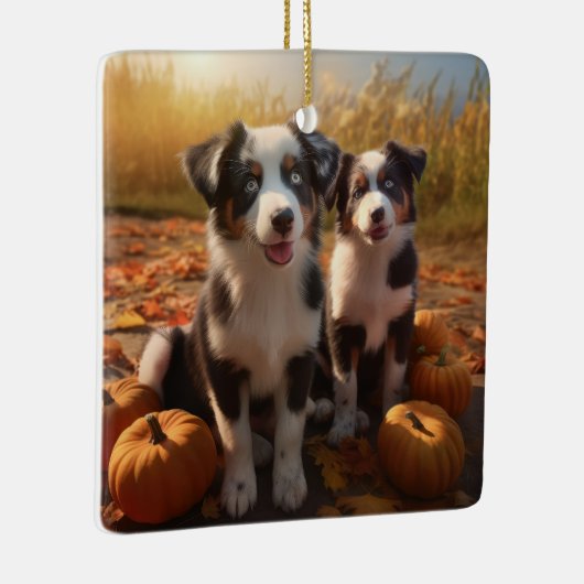 Australische Herder Puppy Herfst Delight Pompoen Keramisch Ornament (Rechts)