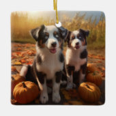 Australische Herder Puppy Herfst Delight Pompoen Keramisch Ornament (Voorkant)