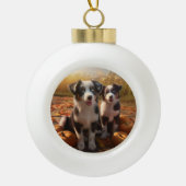 Australische Herder Puppy Herfst Delight Pompoen Keramische Bal Ornament (Voorkant)