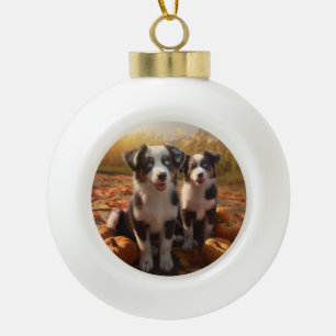 Australische Herder Puppy Herfst Delight Pompoen Keramische Bal Ornament