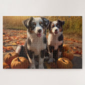 Australische Herder Puppy Herfst Delight Pompoen Legpuzzel (Horizontaal)