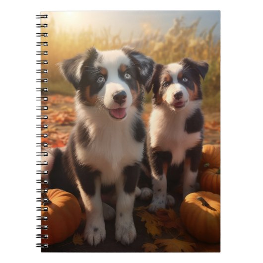 Australische Herder Puppy Herfst Delight Pompoen Notitieboek (Voorkant)
