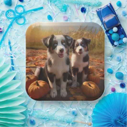 Australische Herder Puppy Herfst Delight Pompoen Papieren Bordje (Feest)