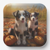 Australische Herder Puppy Herfst Delight Pompoen Papieren Bordje (Voorkant)