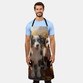 Australische Herder Puppy Herfst Delight Pompoen Schort (Gedragen)