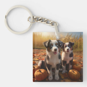 Australische Herder Puppy Herfst Delight Pompoen Sleutelhanger