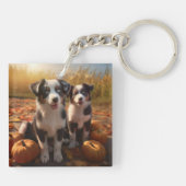 Australische Herder Puppy Herfst Delight Pompoen Sleutelhanger (Achterkant)